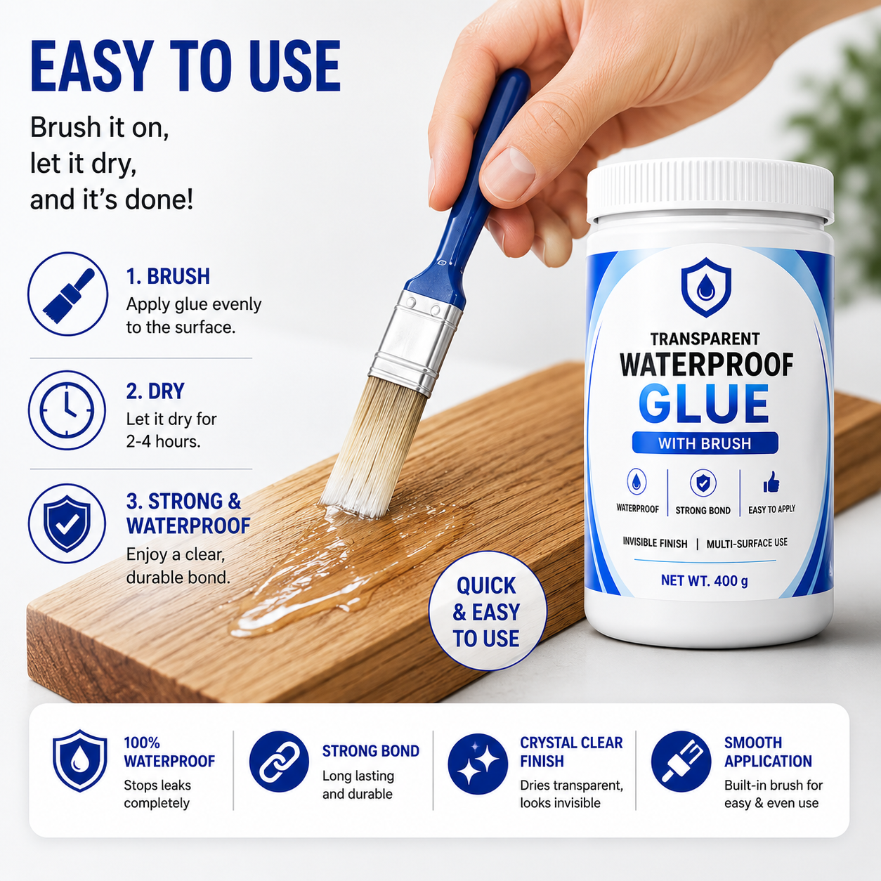 Transparent Waterproof Glue (Buy 1 Get Free) + Free Brush 🔥