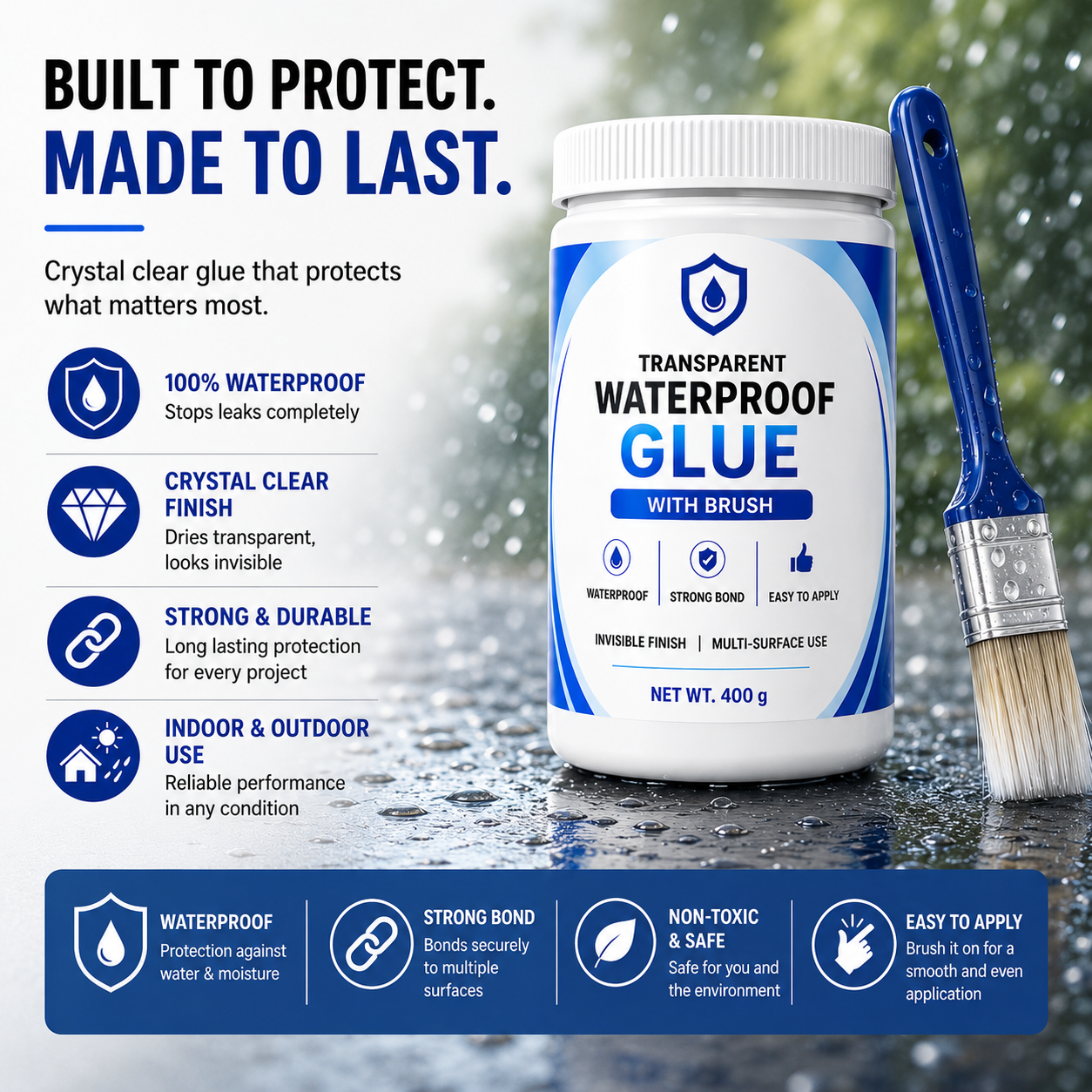 Transparent Waterproof Glue (Buy 1 Get Free) + Free Brush 🔥